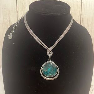 Silver Twist Green Pendant Necklace